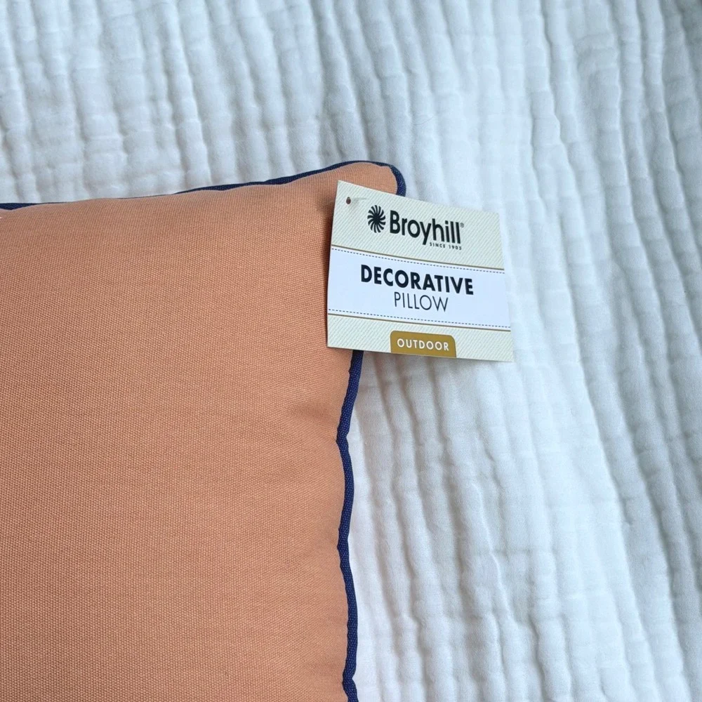 Broyhill Outdoor Decorative Throw Lumbar Pillow Lets Stay Home Orange Peach NWT